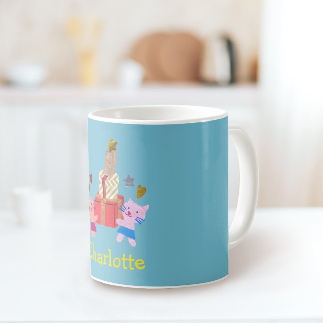 Cute cat and presenter| Blue Namn Kaffemugg (Skapare uppladdad)