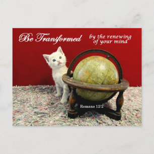 Cute Cat and Romans 12:2 Bläck Verse Postcard Vykort