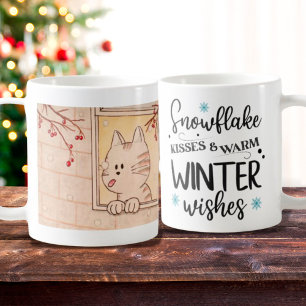 Cute Cat and Snowflake Mugg, Winter Helgdag Mugg