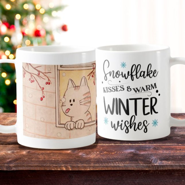 Cute Cat and Snowflake Mugg, Winter Helgdag Mugg (Skapare uppladdad)