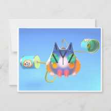 Cute cat and tin can telephone made from soup cans