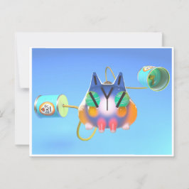 Cute cat and tin can telephone made from soup cans vykort