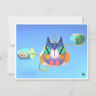 Cute cat and tin can telephone postcard vykort