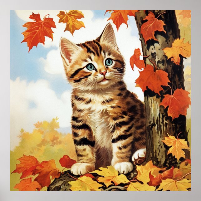 Cute Cat Animal Höst Poster (Framsidan)