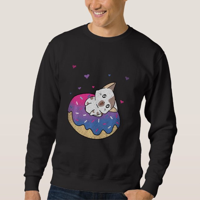 Cute Cat Animal Queu Bi Pride Bisexuality Donut B Lång Ärmad Tröja (Framsida)