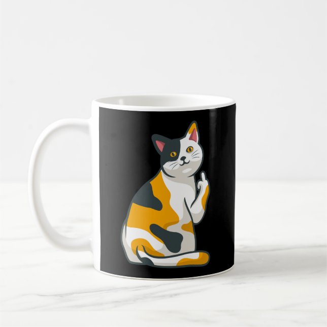 Cute Cat Animal som vänder dig från Mitten Finger  Kaffemugg (Vänster)