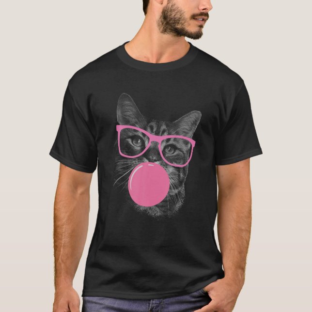 Cute Cat Ansikte äter och gör en bubbla lustig T Shirt (Framsida)