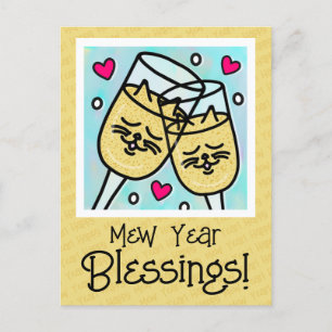 Cute Cat Ansikte Champagne Toast New Yast Helg Vykort
