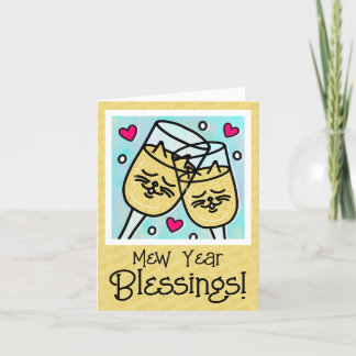 Cute Cat Ansikte Champagne Toast New Yast Helgkort