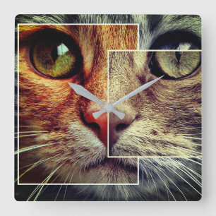 Cute Cat Ansikte Collins Clock Fyrkantig Klocka