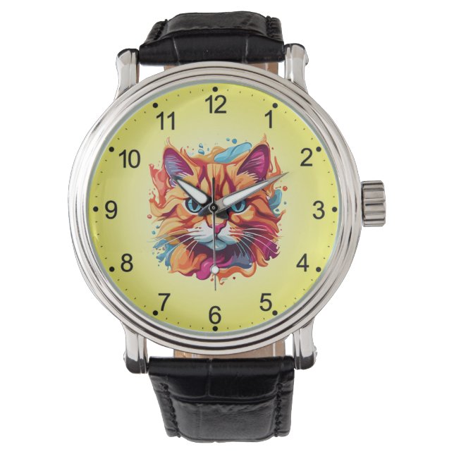 Cute Cat Ansikte Digital Art Design-87002 Armbandsur (Framsida)
