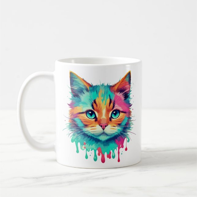 Cute Cat Ansikte, flerfärgad design-89059 Kaffemugg (Vänster)