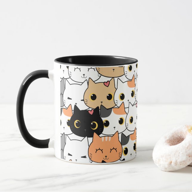 Cute Cat Ansikte - Kawaii Mönster Mugg (Med munk)