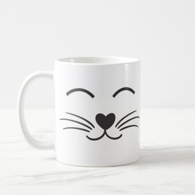 Cute Cat Ansikte med Wiskers Kaffemugg (Vänster)