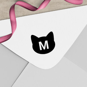 Cute Cat Ansikte Monogram Självfärgande Stämpel