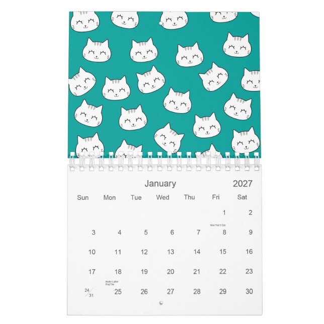 Cute Cat Ansikte Mönster 2026 Kalender (Jan 2027)
