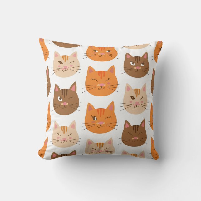 Cute Cat Ansikte Mönster Kudde (Framsida)