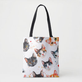 Cute Cat Ansikte Mönster Tote Bag Snyggt & Durable Tygkasse