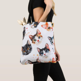 Cute Cat Ansikte Mönster Tote Bag Snyggt & Durable Tygkasse