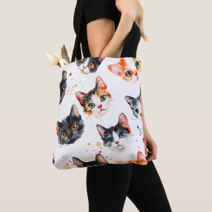 Cute Cat Ansikte Mönster Tote Bag Snyggt & Durable Tygkasse