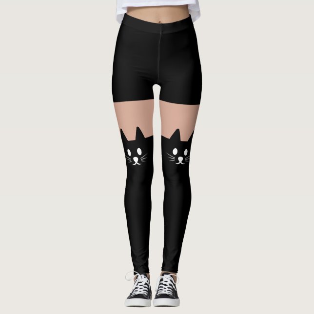 Cute Cat Ansikte Novelty Roligt Leggings (Framsida)