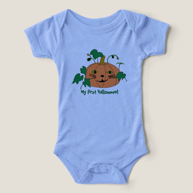 Cute Cat Ansikte Pumpkin-skjortor för Baby T Shirt (Design Framsida)