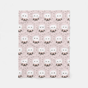 Cute Cat Ansikte Rosa Dotty Mönster Fleecefilt
