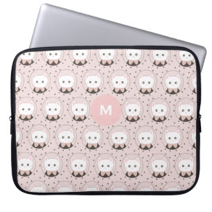 Cute Cat Ansikte Rosa Dotty Mönster Monogram Laptop Fodral