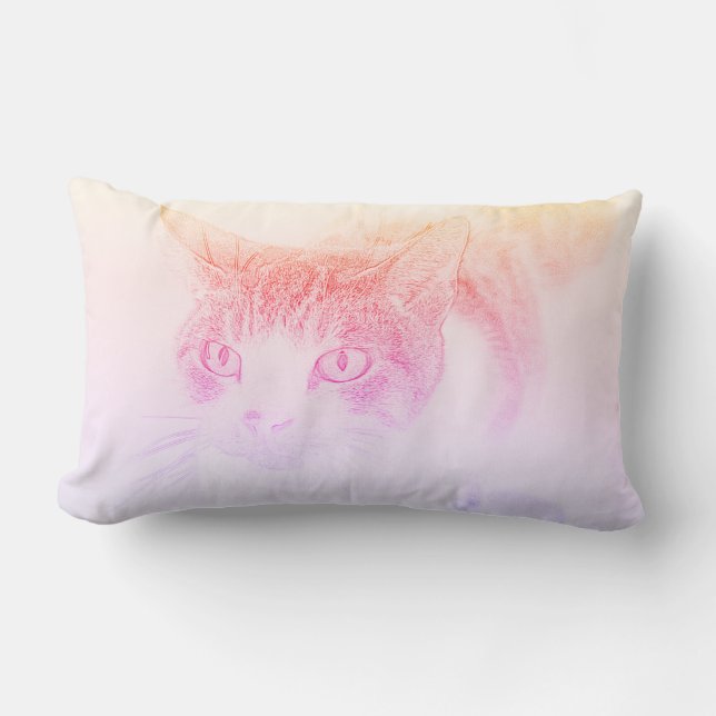 Cute Cat Ansikte Sketch Cushion Dekorativ kudde (Framsida)