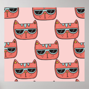 Cute cat ansikte, sömlös mönster. poster