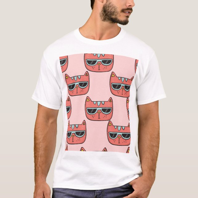 Cute cat ansikte, sömlös mönster. t shirt (Framsida)