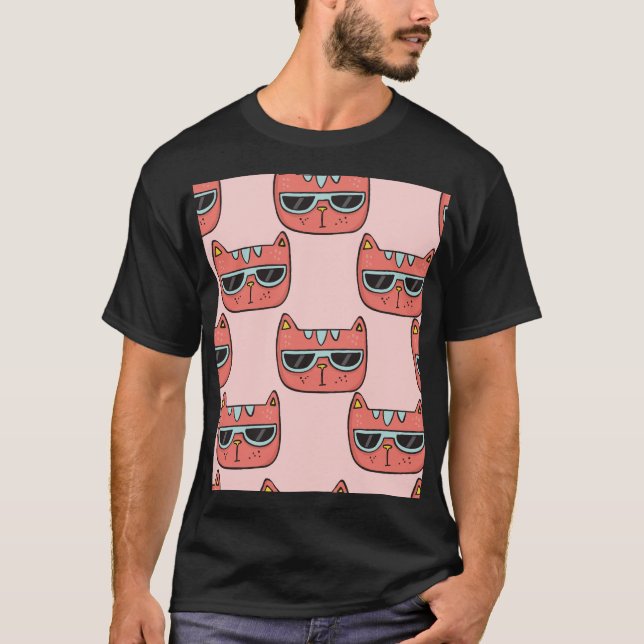 Cute cat ansikte, sömlös mönster. t shirt (Framsida)