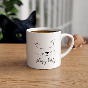 Cute Cat Ansikte Sömnig vitskare från Kattunge Esp Espressomugg