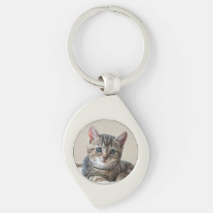 Cute Cat Ansikte Swirl Silverfärgad Nyckelring