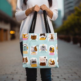 Cute Cat Ansikte Tote Bag, färgad Pet Tote Bag Tygkasse