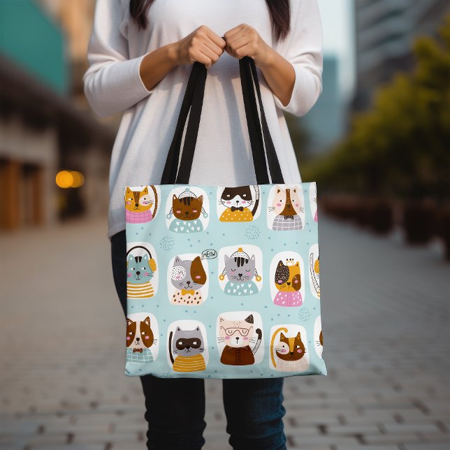 Cute Cat Ansikte Tote Bag, färgad Pet Tote Bag Tygkasse (Skapare uppladdad)