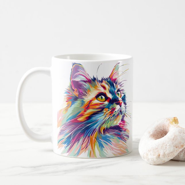 Cute Cat Ansikte Vibrant Färg Kaffemugg (Med munk)
