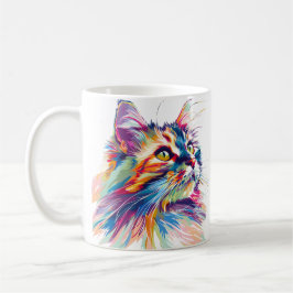 Cute Cat Ansikte Vibrant Färg Kaffemugg