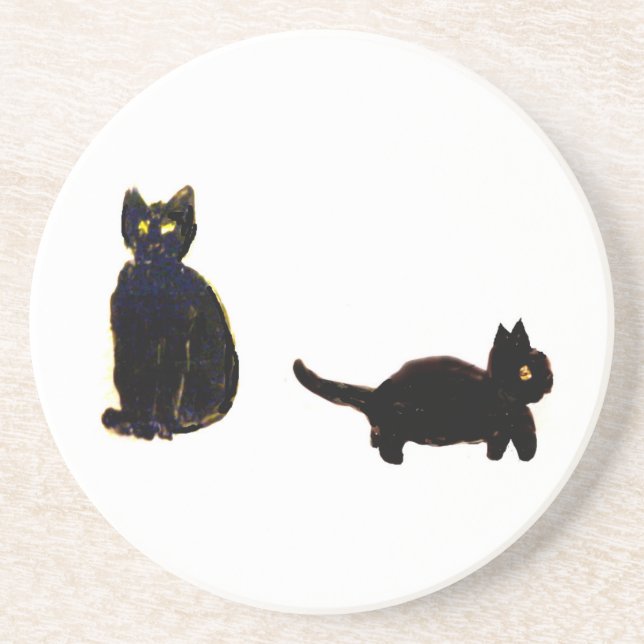 Cute Cat Art 2 Svarta katter Underlägg Sandsten (Framsidan)
