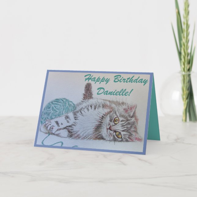 Cute Cat Art Hälsning födelsedagskort Vare Namn Kort (Framsida)