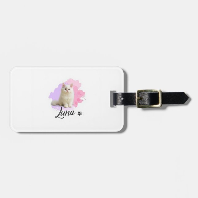 Cute Cat Artwork Luggage Tag – Luna Bagagebricka (Horisontell Framsida)