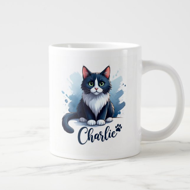 Cute Cat Artwork Mug – Gift for Animal Lovers Jumbo Mugg (Höger)