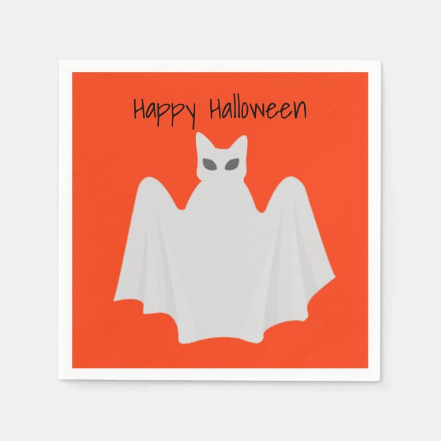 Cute Cat as a Ghost Halloween Pappersservett (Framsidan)