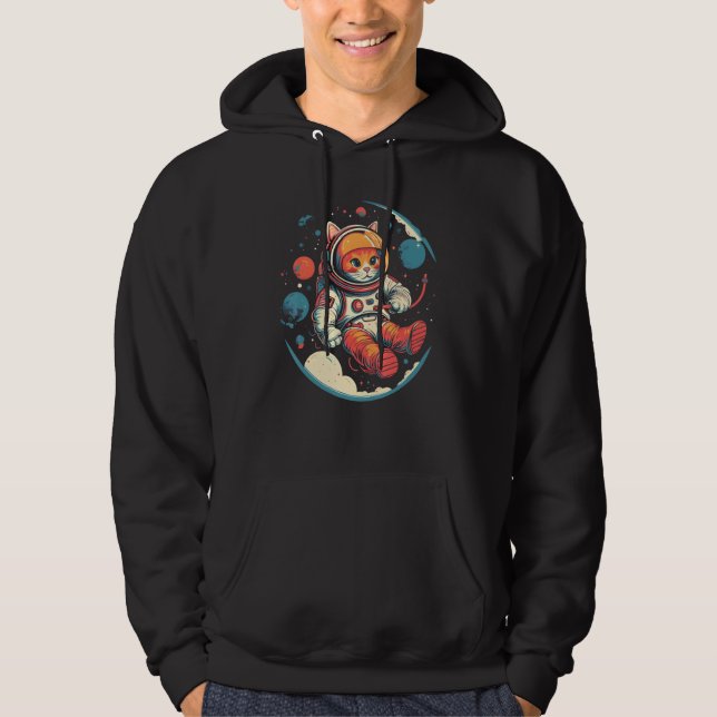 Cute Cat Astronaut in Space Celestial Gifts Hoodie (Framsida)