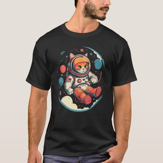 Cute Cat Astronaut in Space Celestial Gifts T Shirt (Framsida)