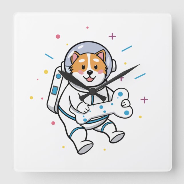 Cute Cat Astronaut in Space Wall Clock Fyrkantig Klocka (Framsida)