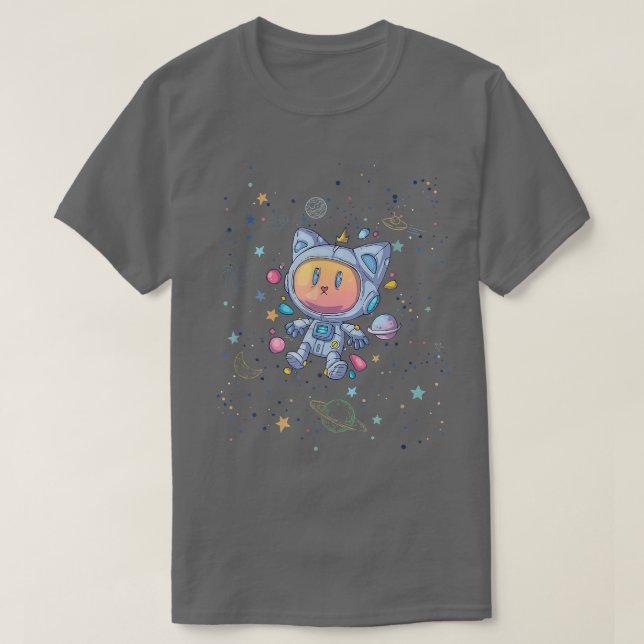 Cute Cat Astronaut Space som flyger Kattunge på Ga T Shirt (Design framsida)
