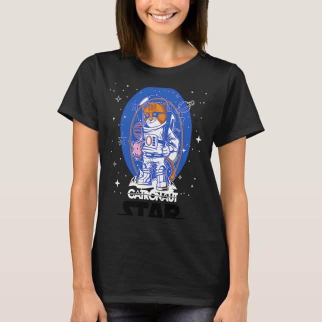 Cute Cat Astronaut Sticker T Shirt (Framsida)