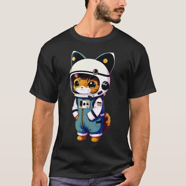 Cute Cat Astronaut T Shirt (Framsida)