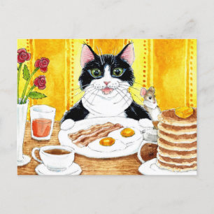 Cute cat-ätande frukostvykort vykort